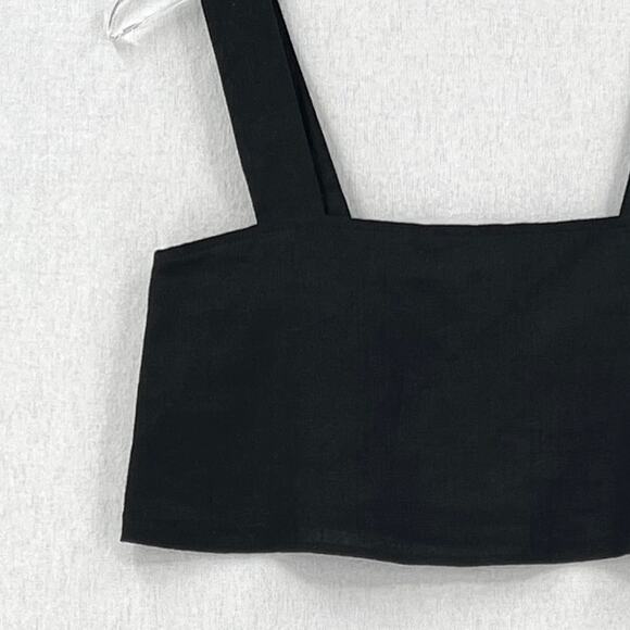 REFORMATION Lorin Linen Crop Top Womens XS Extra Small Black Tank Wide Strap NEW - Picture 8 of 16